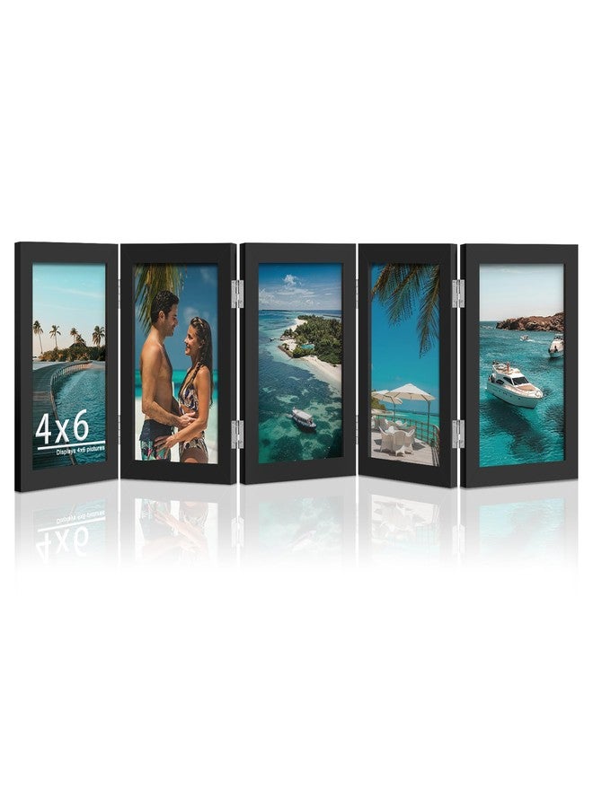DUENPY 5 Folding 4x6 Picture Frame Horizontal Engineered Wood Accordion Photo Frame with Plexiglass Tabletop Bookshelf Display Black - Image 1
